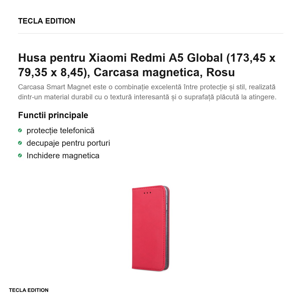 Husa Smart Magnet pentru Xiaomi Redmi A5 Global, tip carte cu inchidere magnetica, Rosu [1]