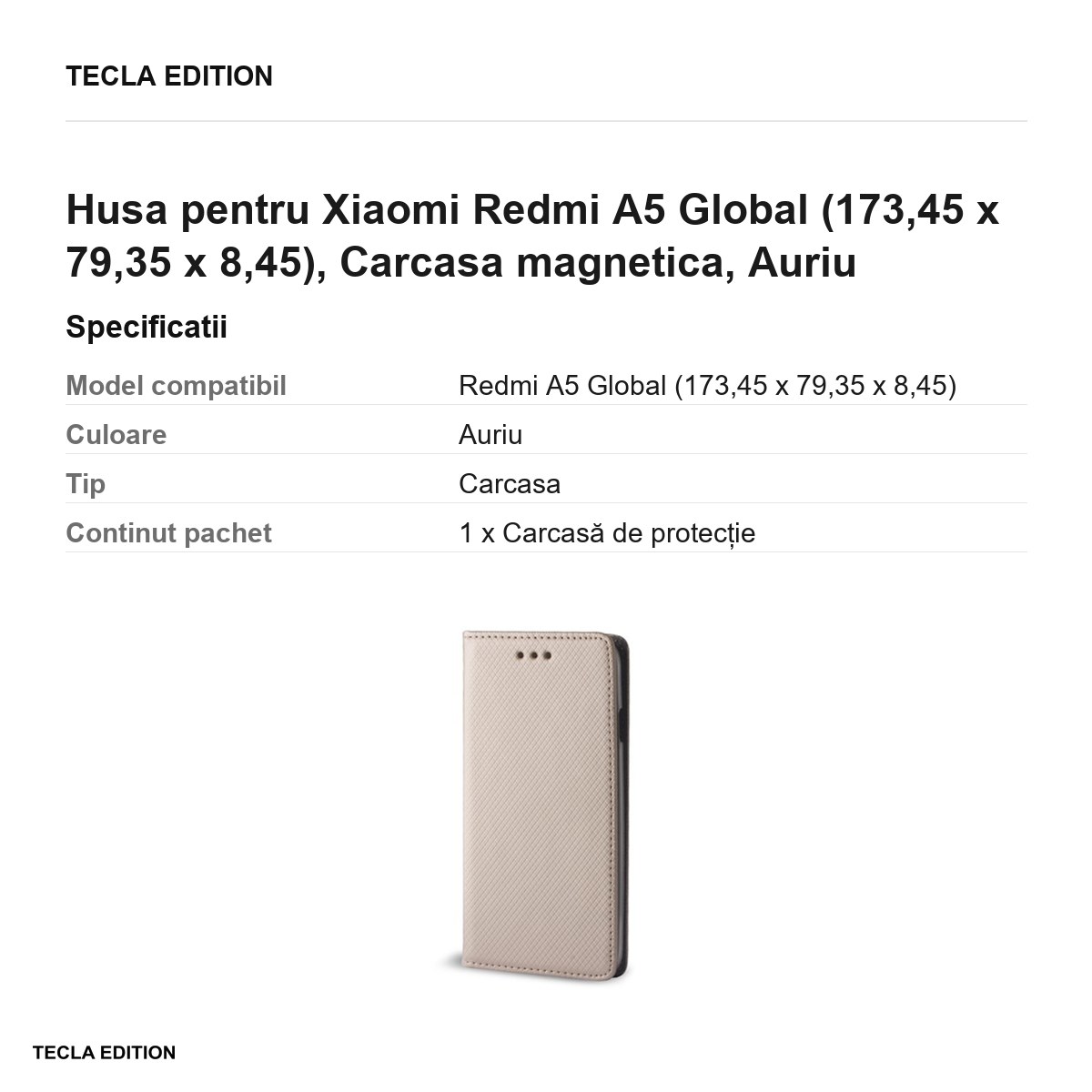Husa Smart Magnet pentru Xiaomi Redmi A5 Global, tip carte cu inchidere magnetica, Auriu [2]