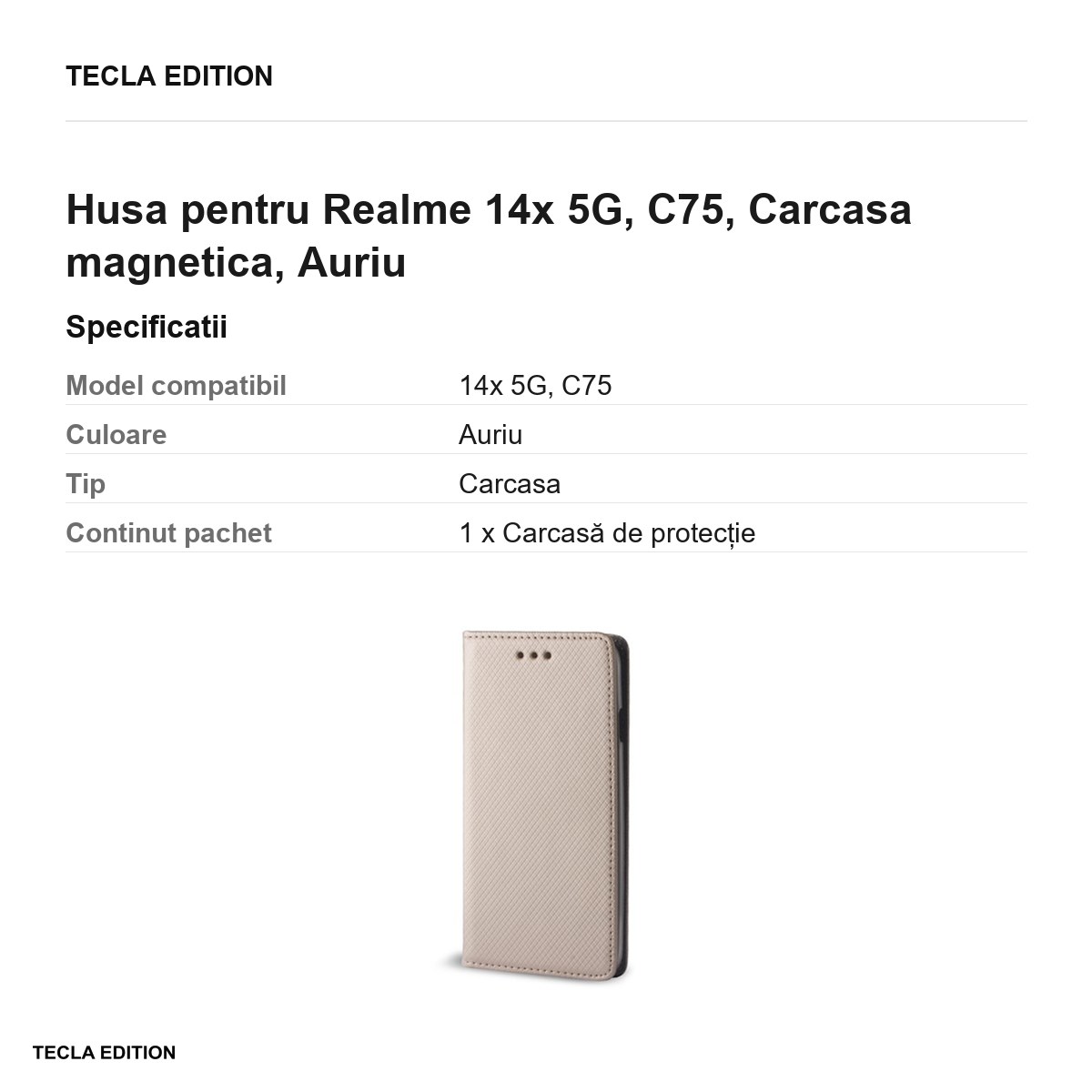 Husa Smart Magnet pentru Realme 14x 5G, C75, tip carte cu inchidere magnetica, Auriu [2]