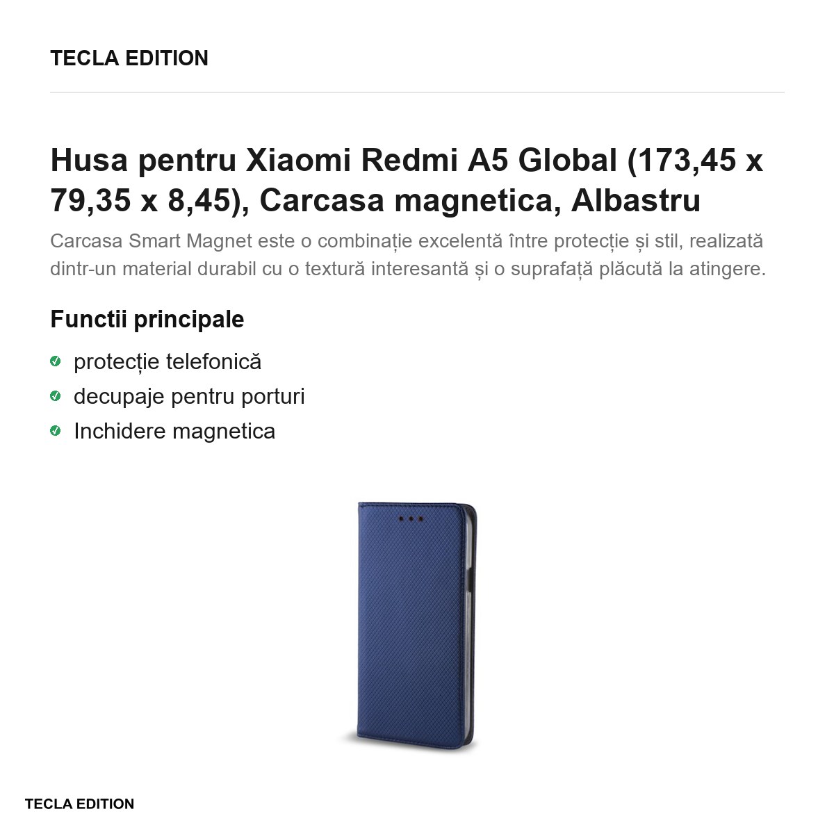 Husa Smart Magnet pentru Xiaomi Redmi A5 Global, tip carte cu inchidere magnetica, Albastru [1]