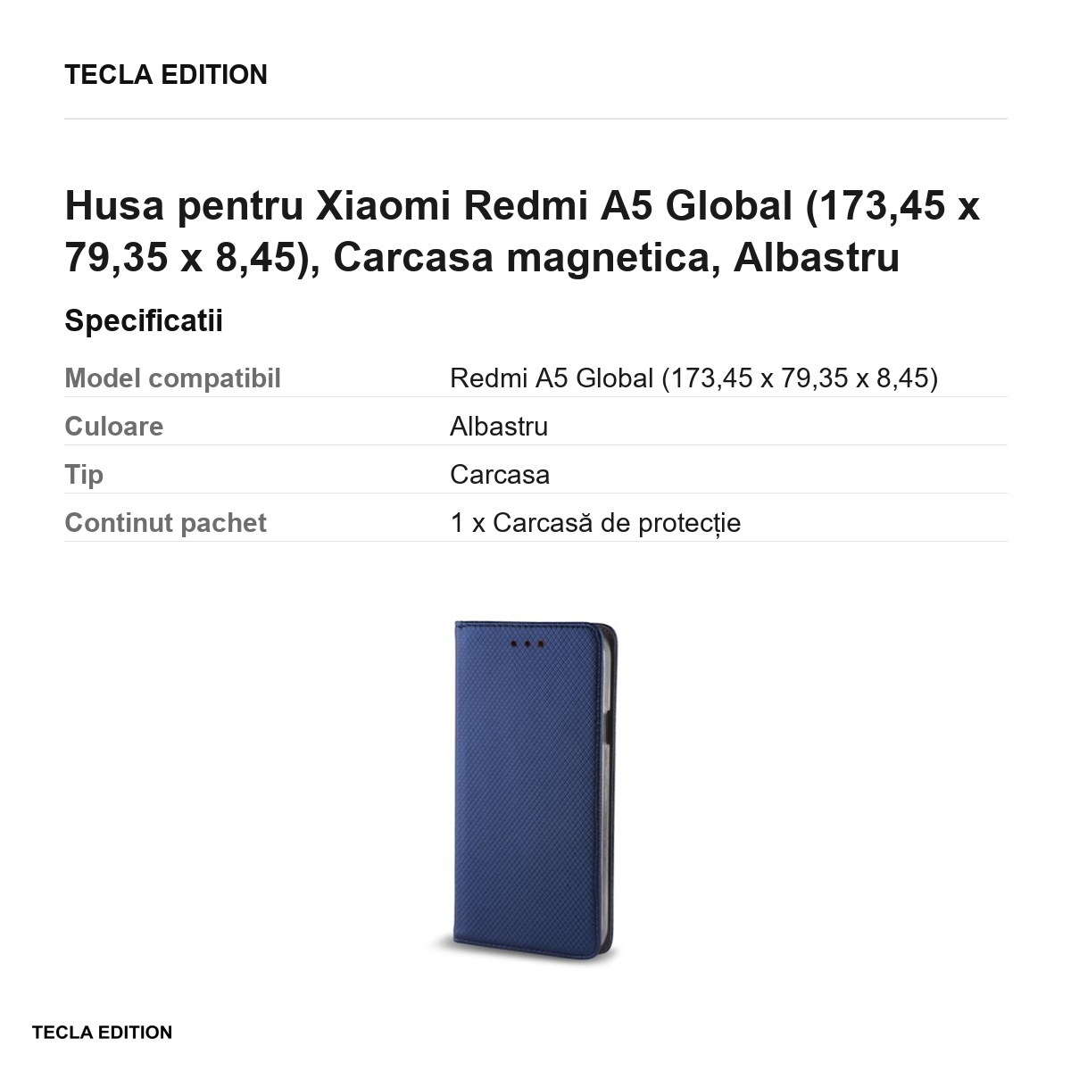 Husa Smart Magnet pentru Xiaomi Redmi A5 Global, tip carte cu inchidere magnetica, Albastru [2]