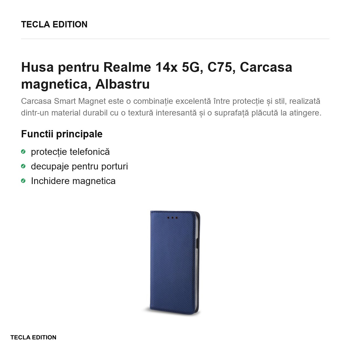 Husa Smart Magnet pentru Realme 14x 5G, C75, tip carte cu inchidere magnetica, Albastru [1]