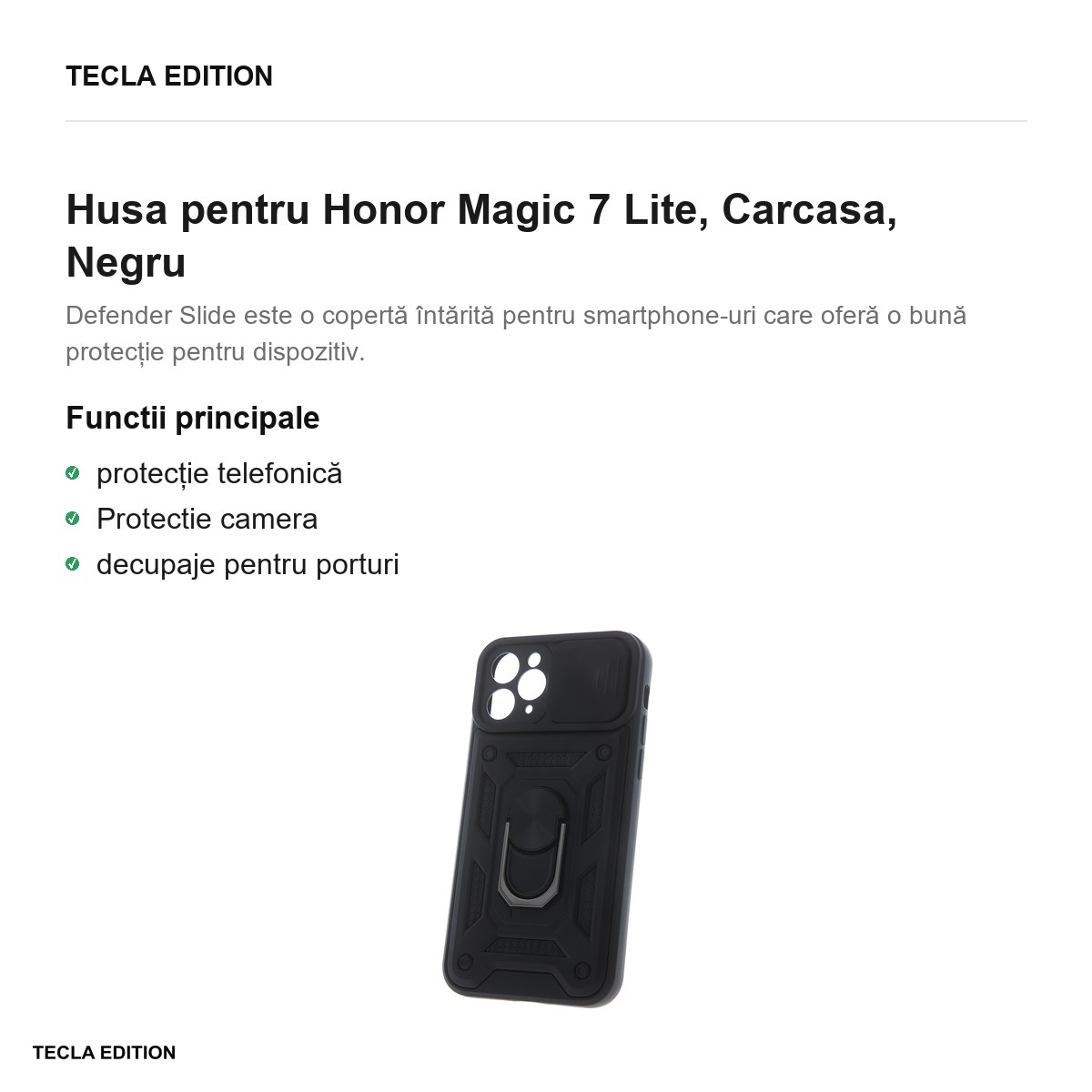 Husa Defender Slide pentru Honor Magic 7 Lite, Carcasa, Negru [1]