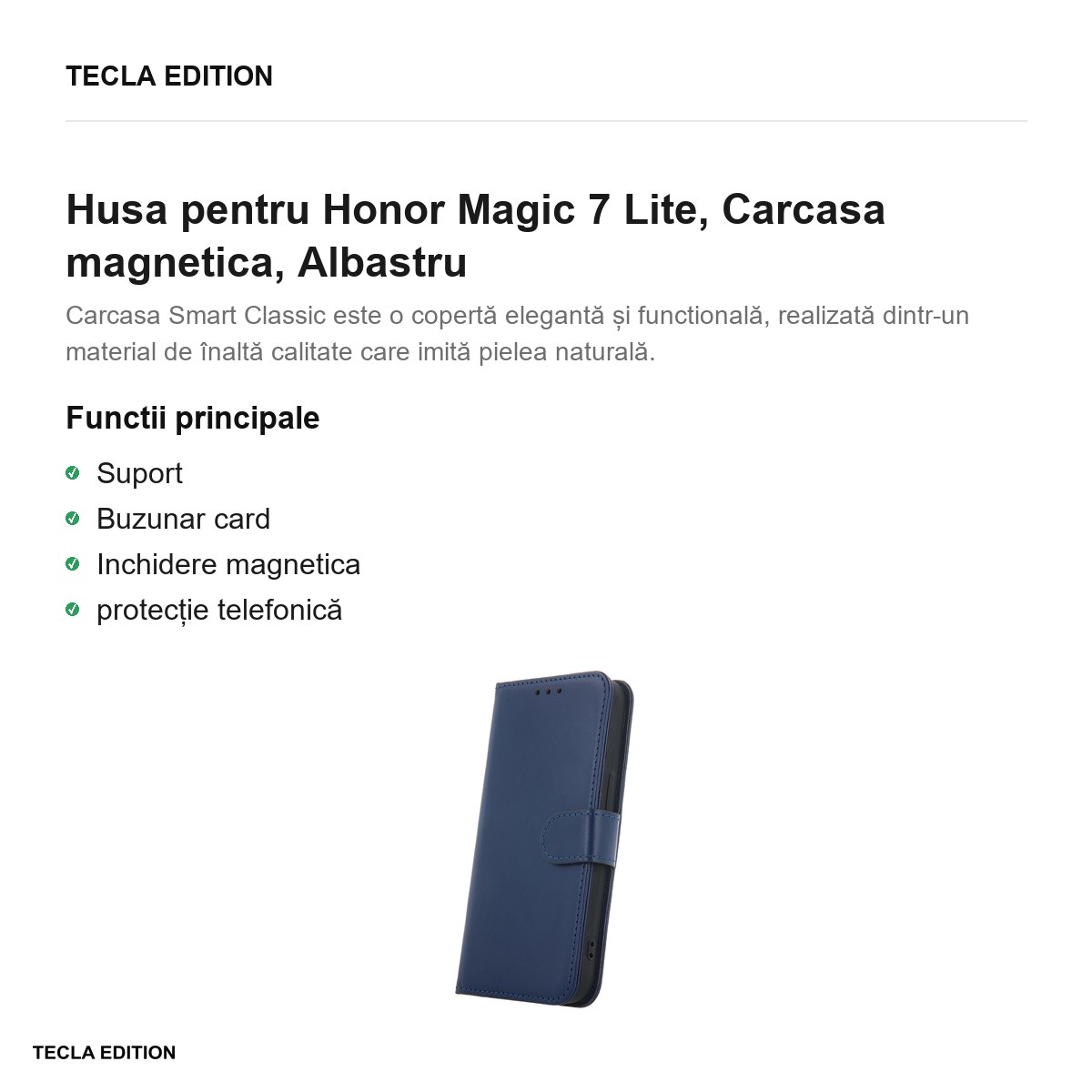 Husa Smart Classic pentru Honor Magic 7 Lite, tip carte cu inchidere magnetica, Albastru [1]