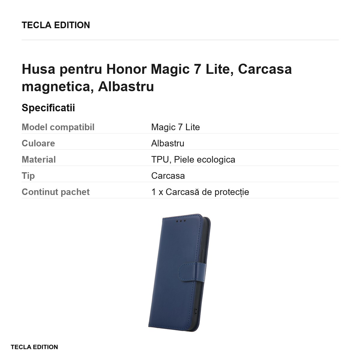 Husa Smart Classic pentru Honor Magic 7 Lite, tip carte cu inchidere magnetica, Albastru [2]