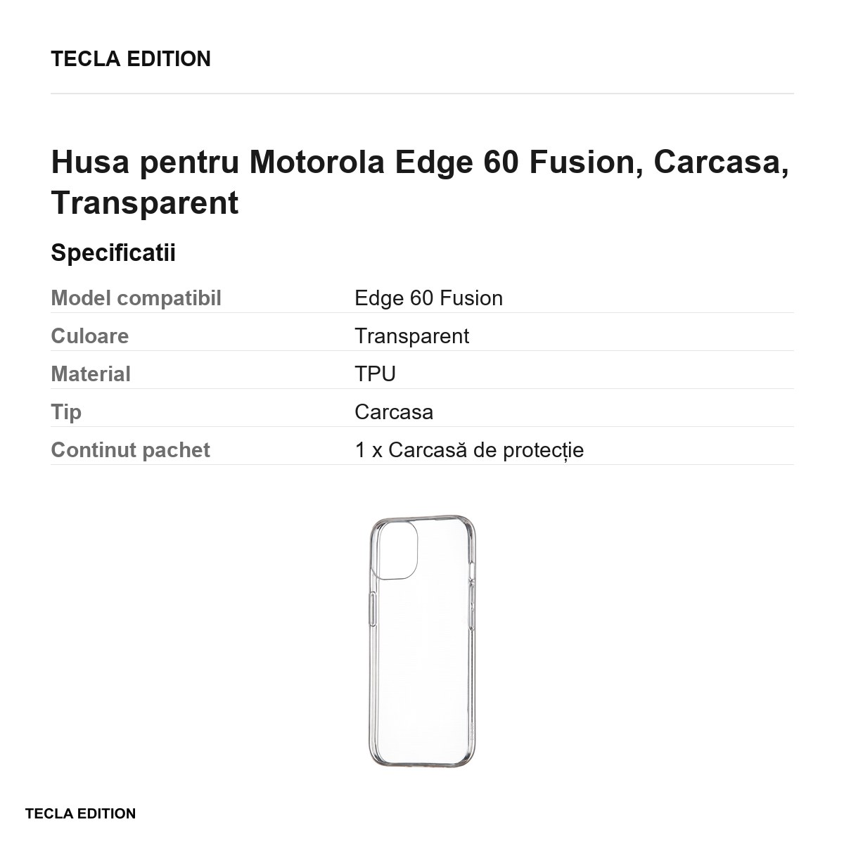 Husa Slim 1 mm Fusion pentru Motorola Edge 60 Fusion, Carcasa, Transparent [2]