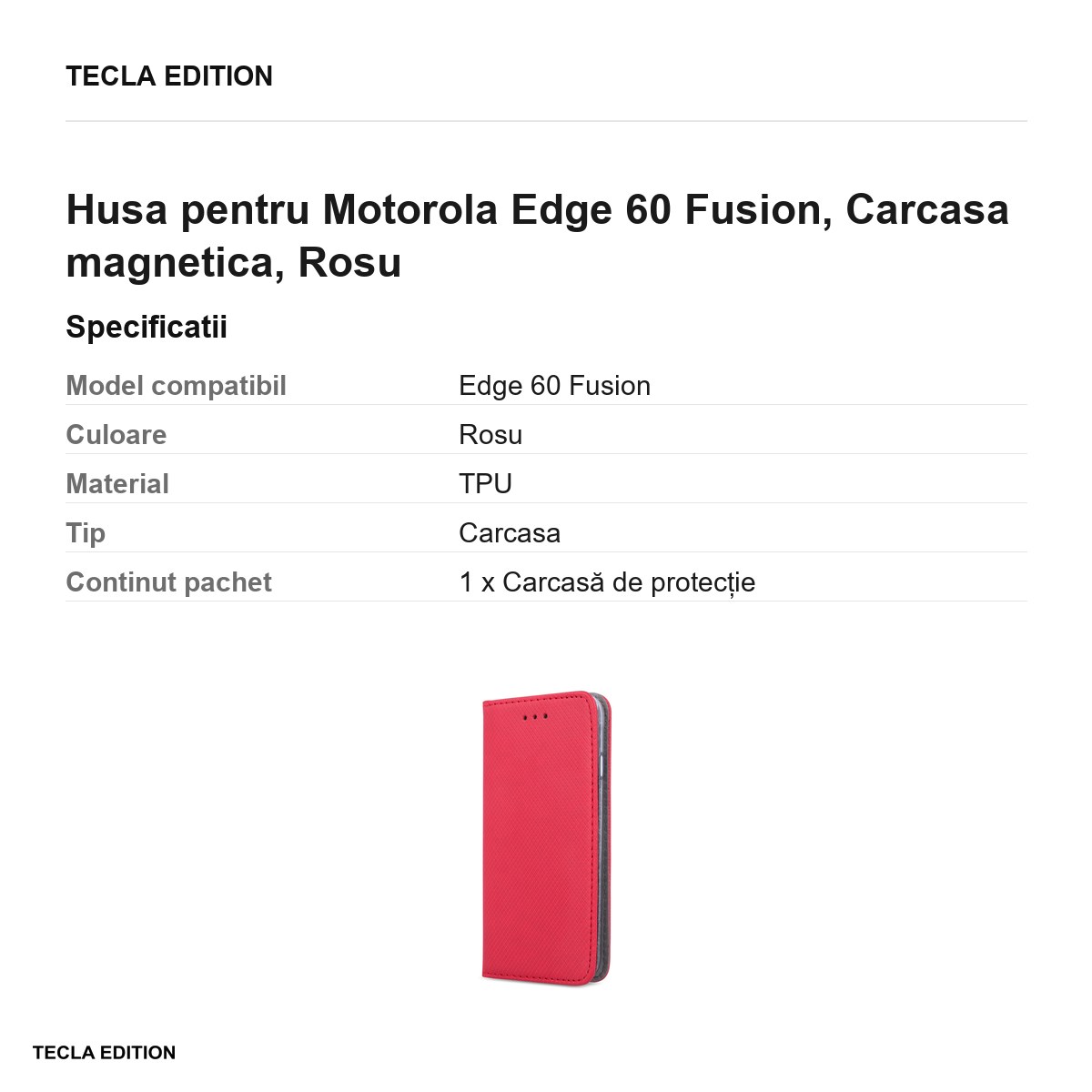 Husa Smart Magnet Fusion pentru Motorola Edge 60 Fusion, tip carte cu inchidere magnetica, Rosu [2]