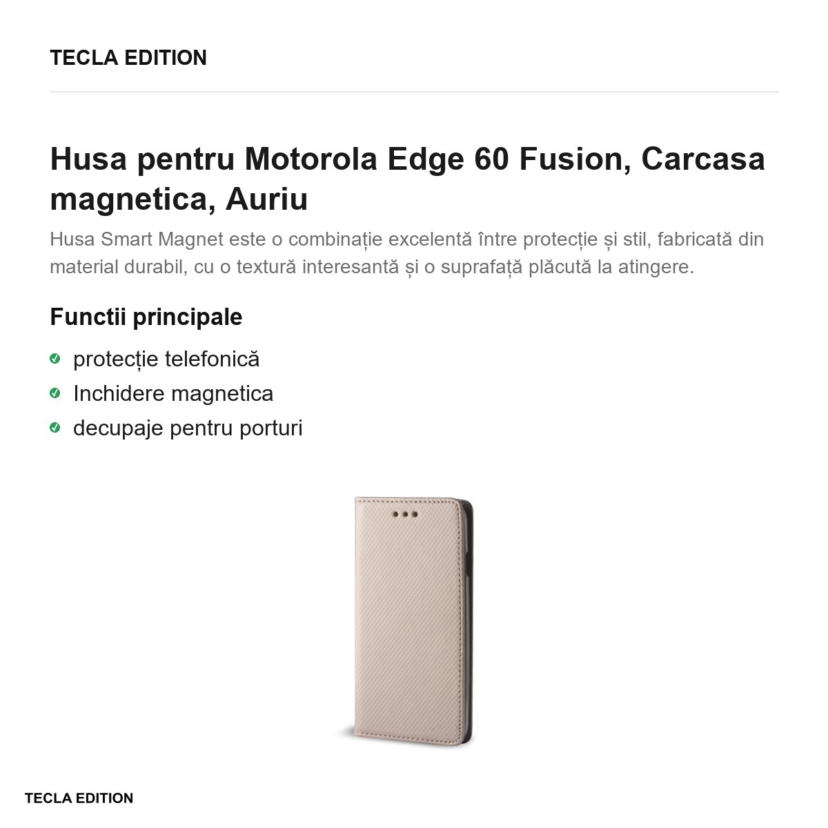 Husa Smart Magnet Fusion pentru Motorola Edge 60 Fusion, tip carte cu inchidere magnetica, Auriu [1]