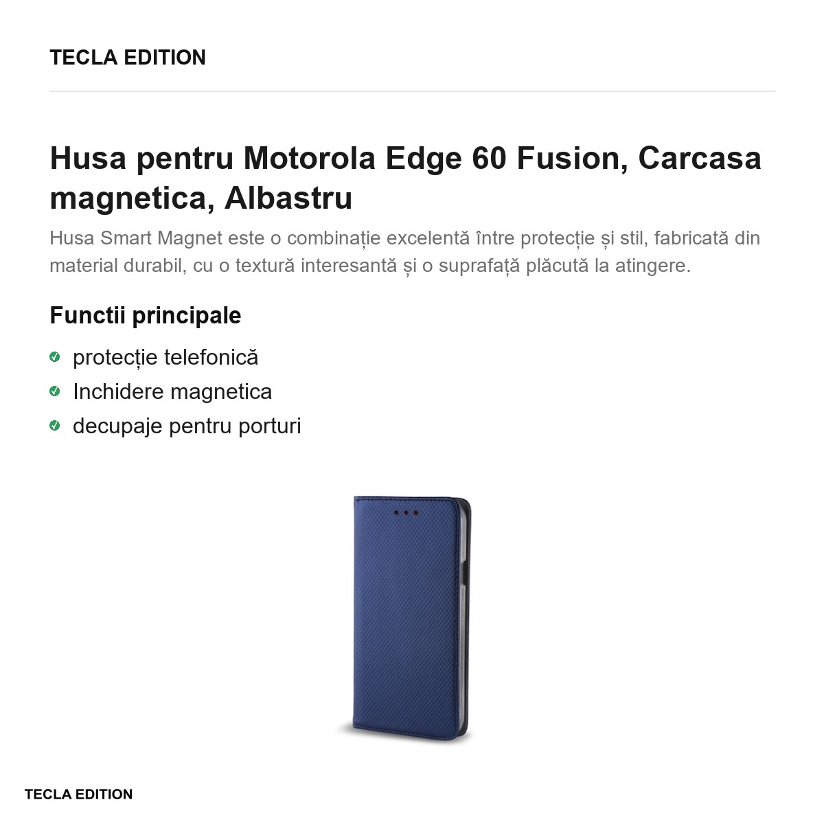 Husa Smart Magnet Fusion pentru Motorola Edge 60 Fusion, tip carte cu inchidere magnetica, Albastru [1]