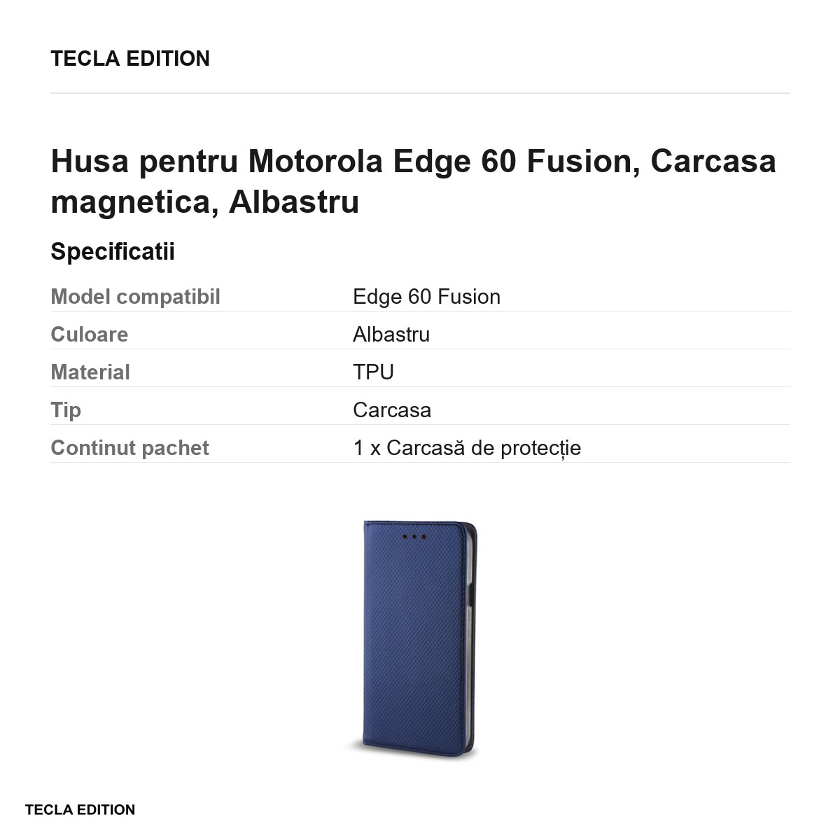 Husa Smart Magnet Fusion pentru Motorola Edge 60 Fusion, tip carte cu inchidere magnetica, Albastru [2]