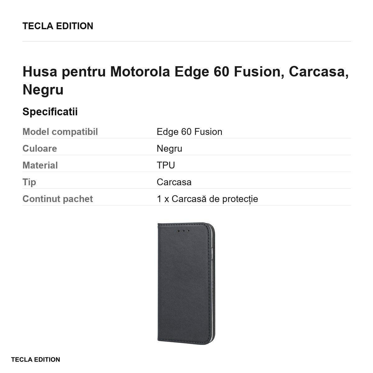 Husa Smart Magnetic Fusion pentru Motorola Edge 60 Fusion, tip carte, Negru [2]