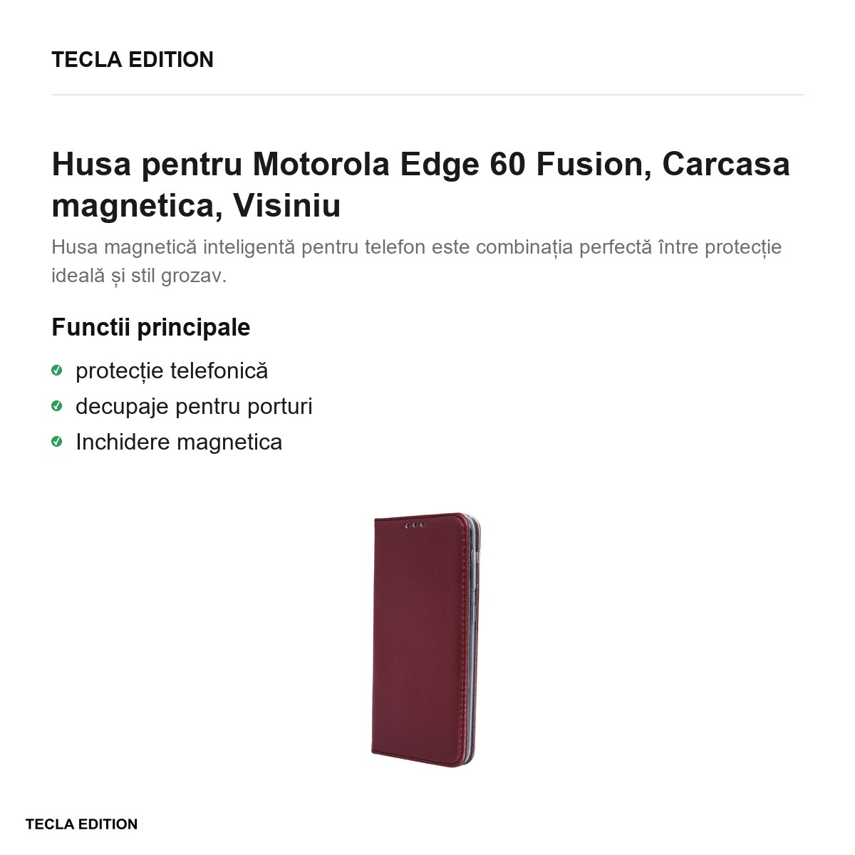 Husa Smart Magnetic Fusion pentru Motorola Edge 60 Fusion, tip carte cu inchidere magnetica, Visiniu [1]