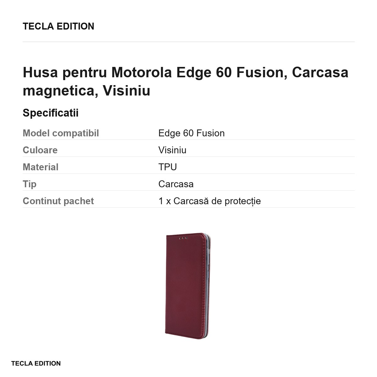 Husa Smart Magnetic Fusion pentru Motorola Edge 60 Fusion, tip carte cu inchidere magnetica, Visiniu [2]
