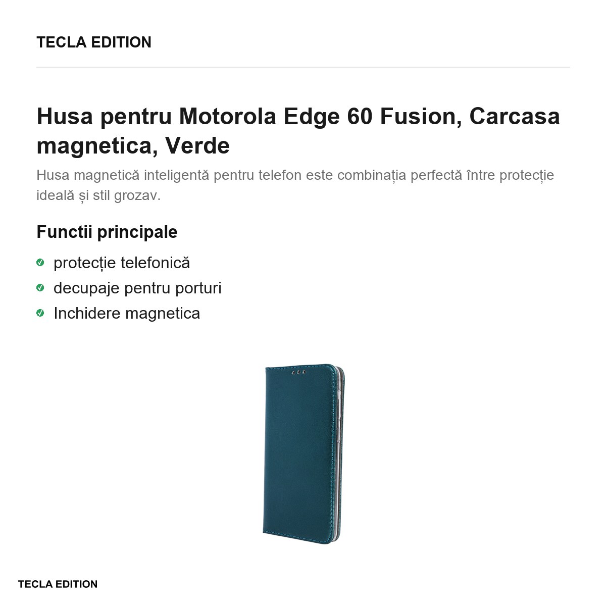 Husa Smart Magnetic Fusion pentru Motorola Edge 60 Fusion, tip carte cu inchidere magnetica, Verde [1]