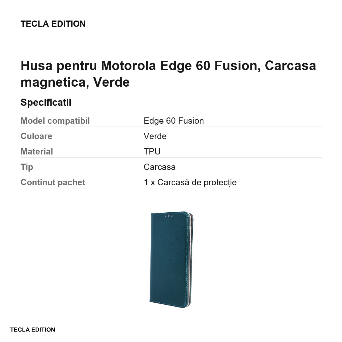 Husa Smart Magnetic Fusion pentru Motorola Edge 60 Fusion, tip carte cu inchidere magnetica, Verde [2]