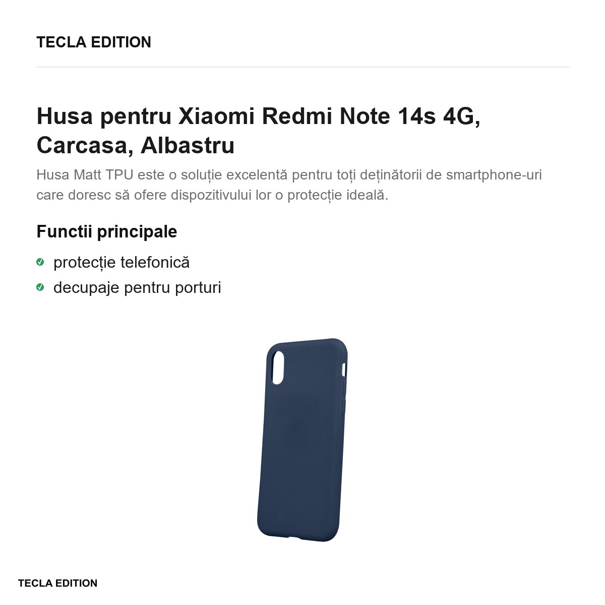 Husa Matt TPU pentru Xiaomi Redmi Note 14s 4G, Carcasa, Albastru [1]