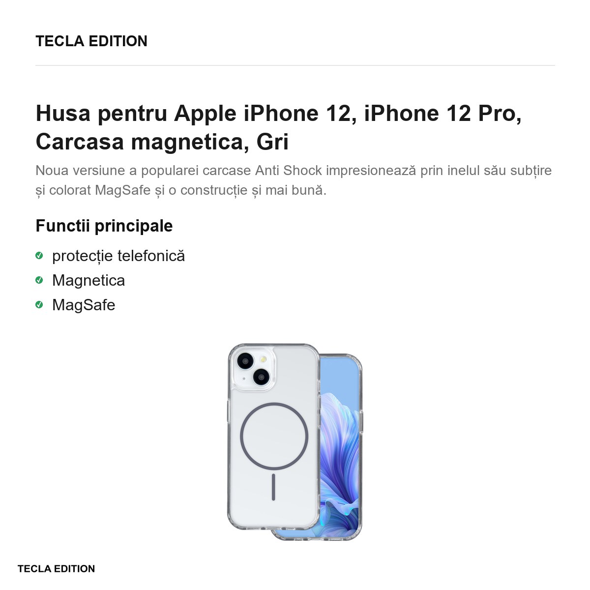 Husa Anti Shock Thin Mag pentru Apple iPhone 12, iPhone 12 Pro, Carcasa magnetica, Gri [1]