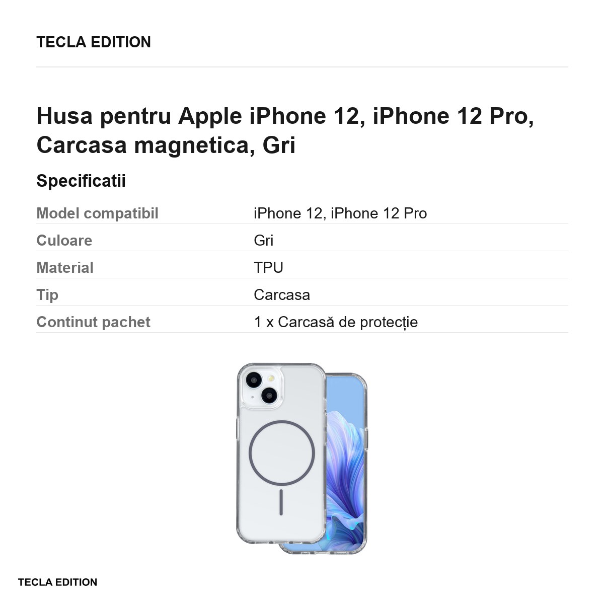 Husa Anti Shock Thin Mag pentru Apple iPhone 12, iPhone 12 Pro, Carcasa magnetica, Gri [2]