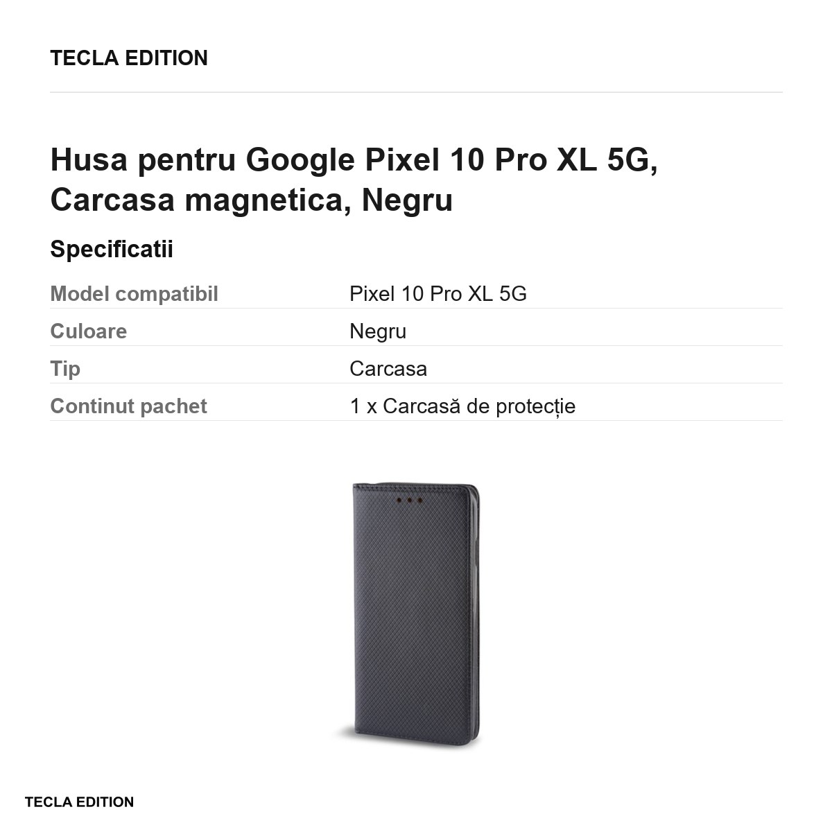 Husa Smart Magnet XL pentru Google Pixel 10 Pro XL 5G, tip carte cu inchidere magnetica, Negru [2]