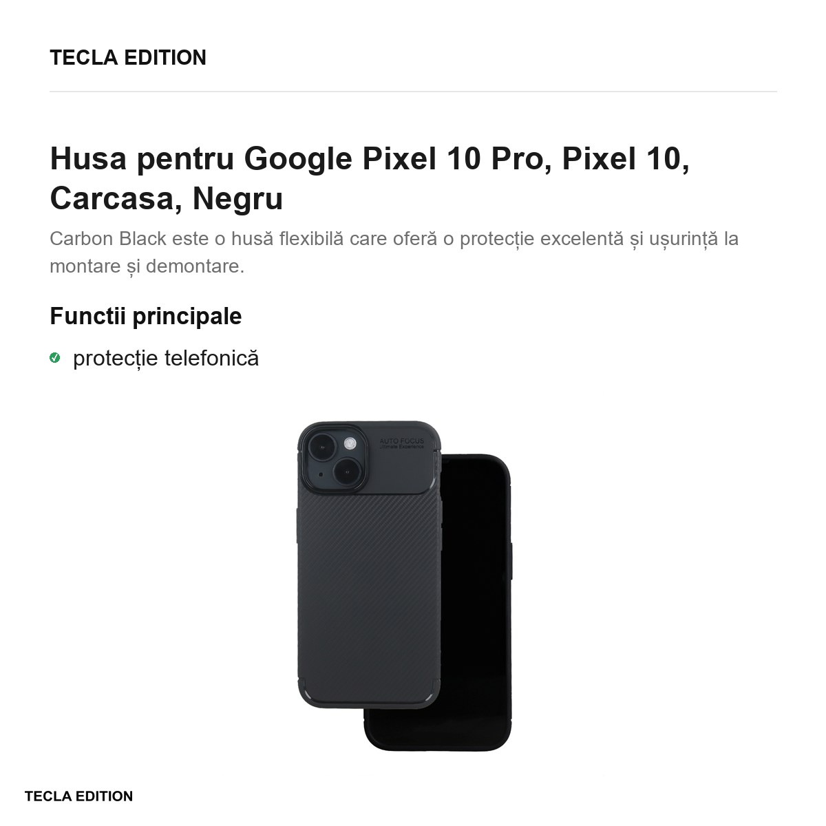 Husa Carbon Black pentru Google Pixel 10 Pro, Pixel 10, Carcasa, Negru [1]