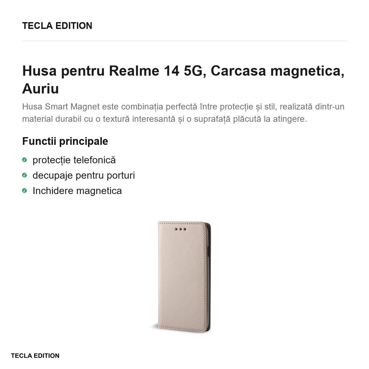 Husa Smart Magnet pentru Realme 14 5G, tip carte cu inchidere magnetica, Auriu [1]