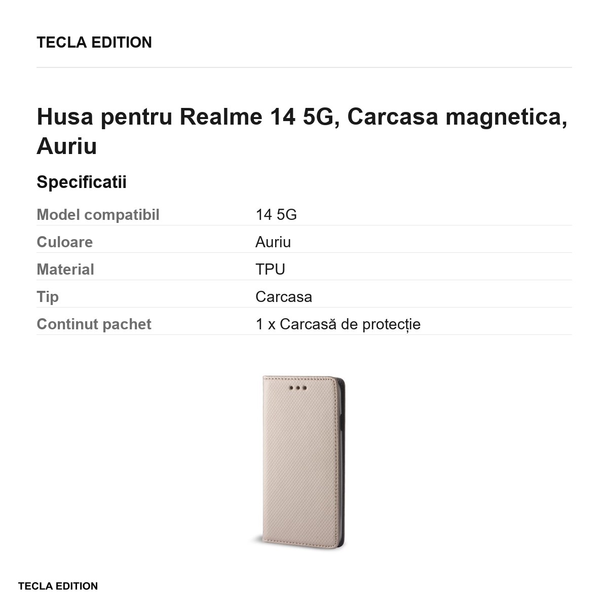 Husa Smart Magnet pentru Realme 14 5G, tip carte cu inchidere magnetica, Auriu [2]