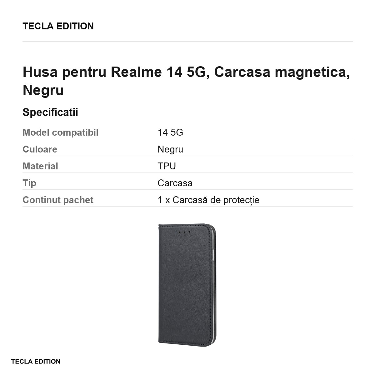 Husa Smart Magnetic pentru Realme 14 5G, tip carte cu inchidere magnetica, Negru [2]