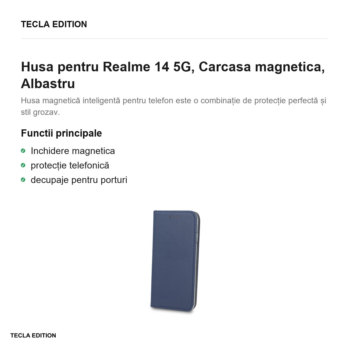 Husa Smart Magnetic pentru Realme 14 5G, tip carte cu inchidere magnetica, Albastru [1]