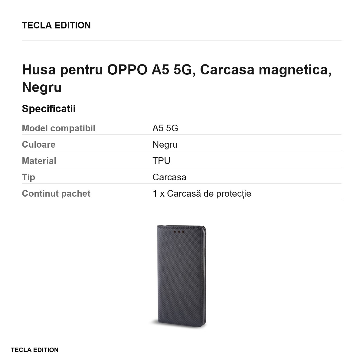 Husa Smart Magnet pentru OPPO A5 5G, tip carte cu inchidere magnetica, Negru [2]