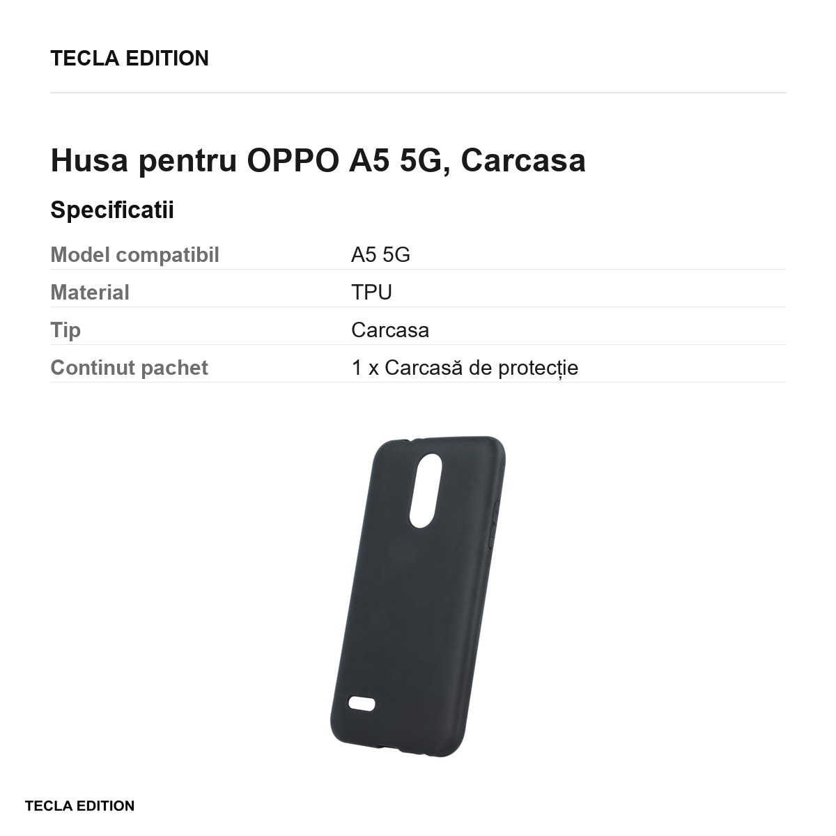 Husa Matt TPU pentru OPPO A5 5G, Carcasa, Negru [2]