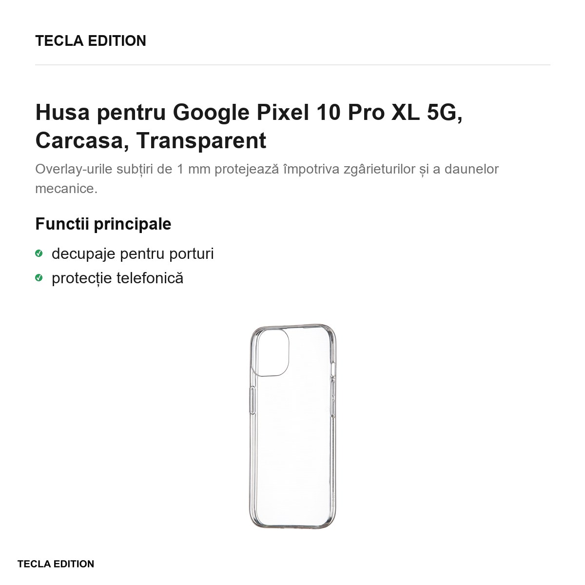Husa Slim 1 mm XL pentru Google Pixel 10 Pro XL 5G, Carcasa, Transparent [1]
