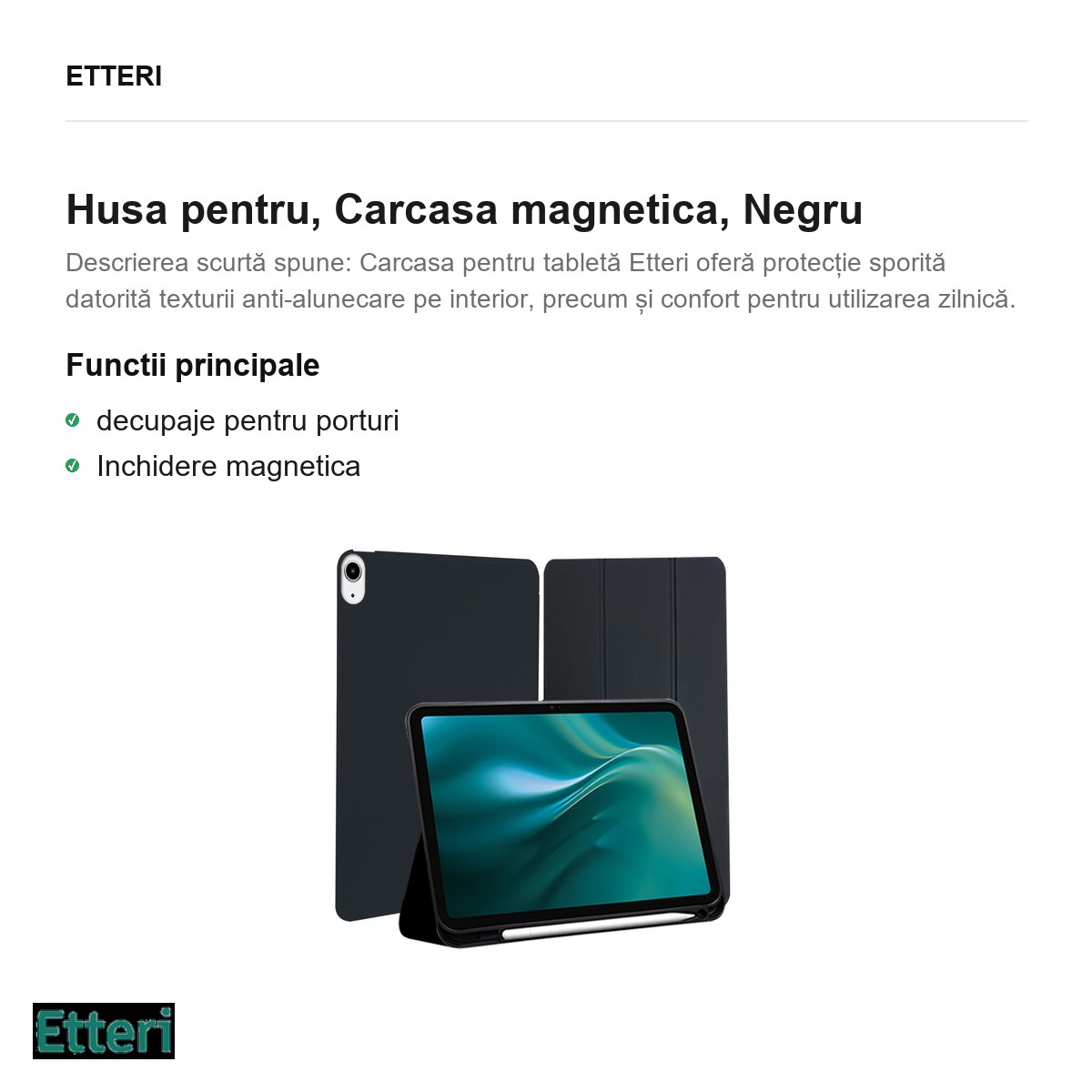 Husa Etteri pentru, Carcasa magnetica, Negru [1]