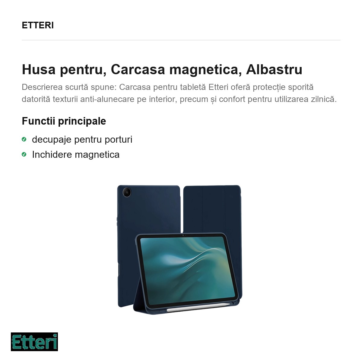 Husa Etteri Tab pentru Samsung Galaxy Tab A9, Carcasa magnetica, Albastru [1]
