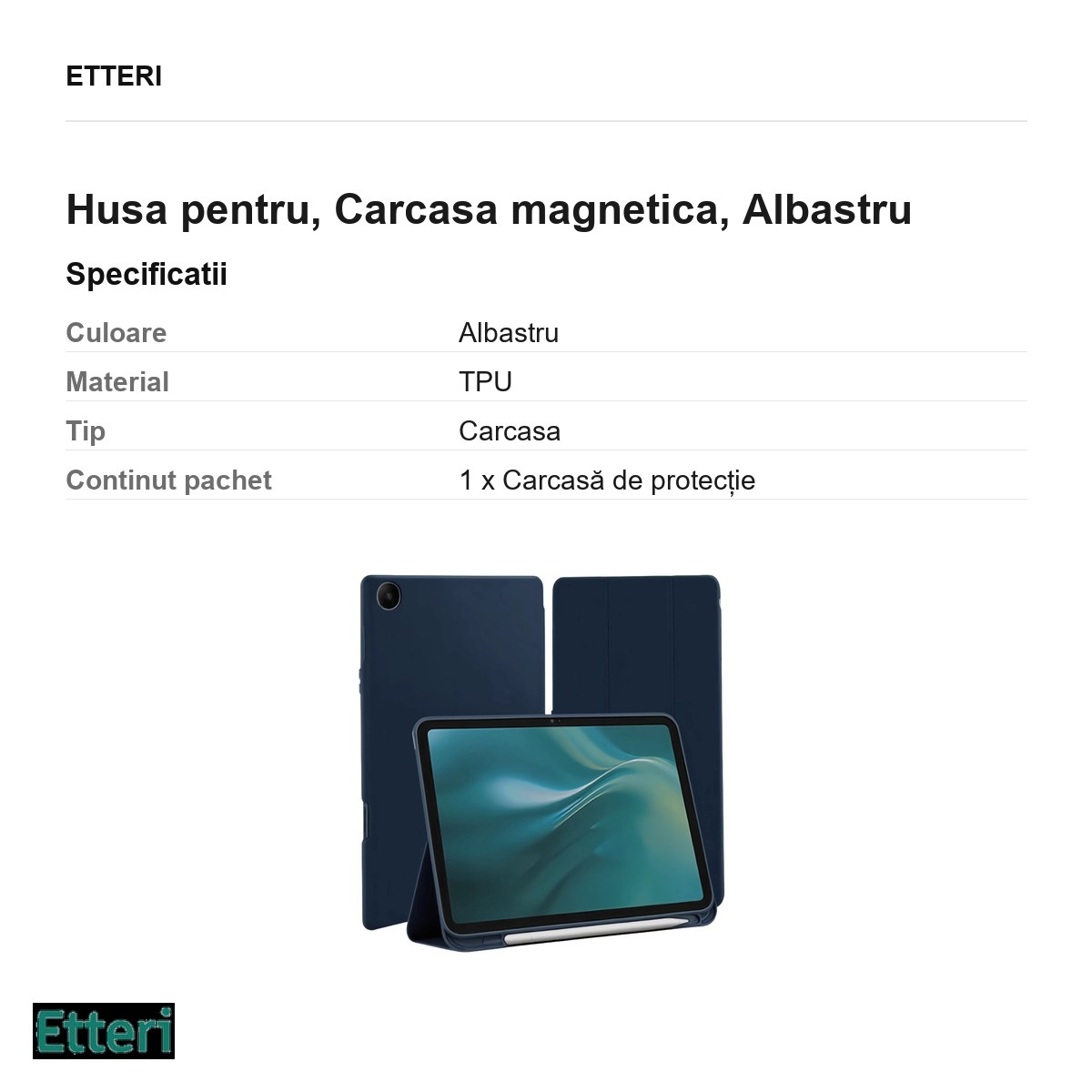 Husa Etteri Tab pentru Samsung Galaxy Tab A9, Carcasa magnetica, Albastru [2]