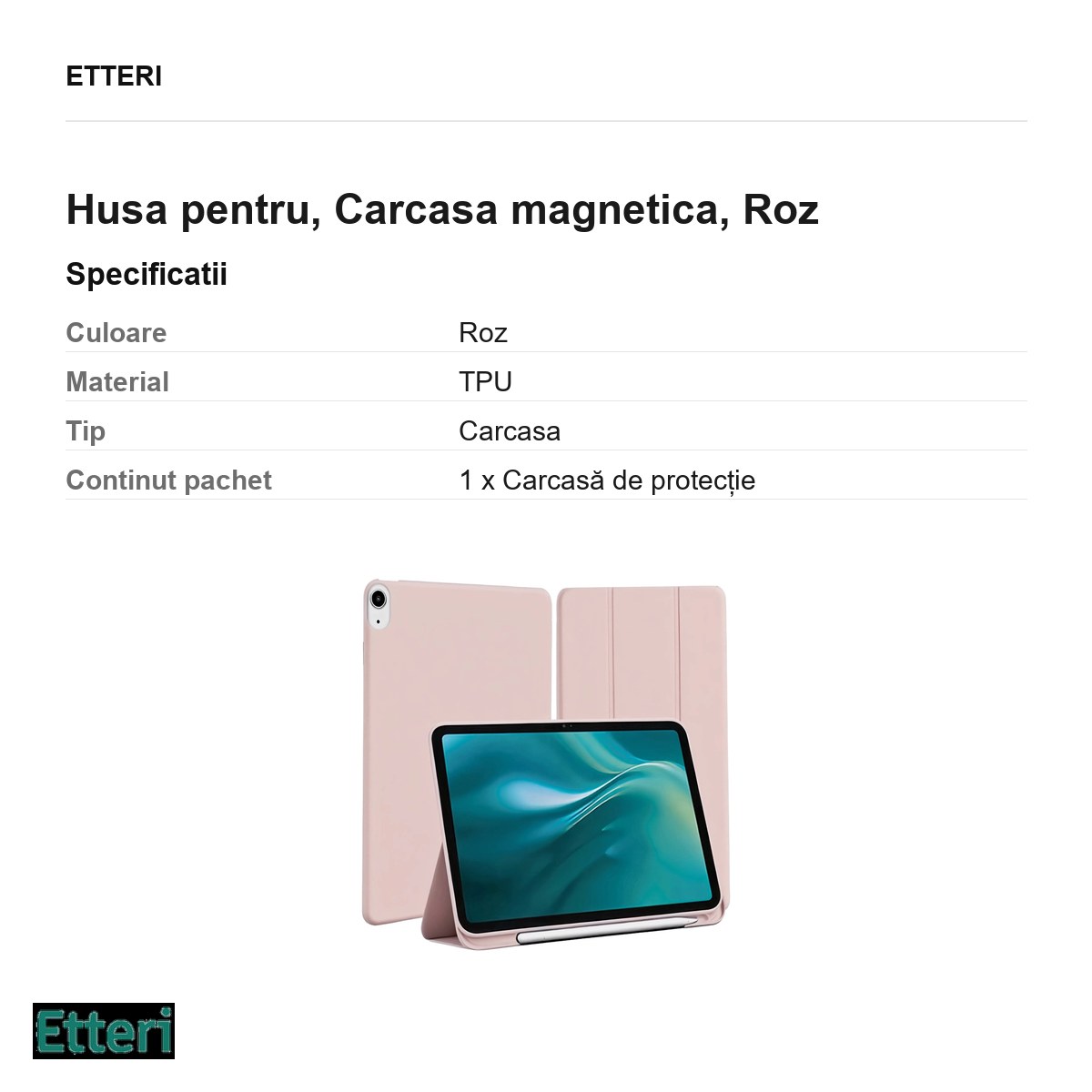 Husa Etteri pentru Apple iPad 10.9 (gen 10, 2022), Carcasa magnetica, Roz [2]