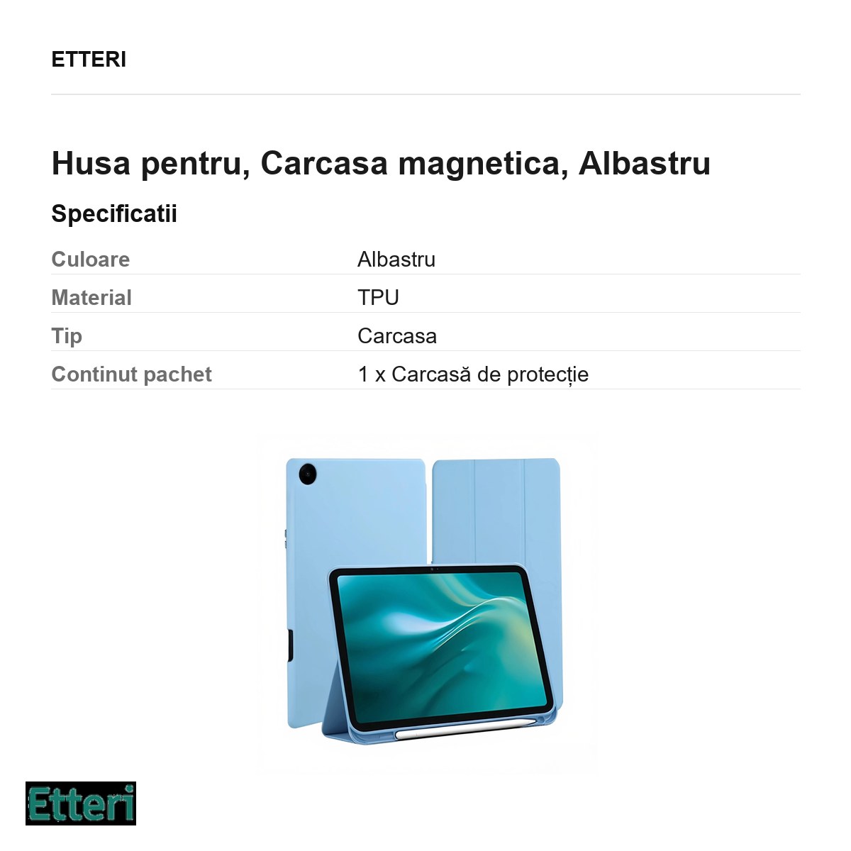 Husa Etteri Tab pentru Samsung Galaxy Tab A9, Carcasa magnetica, Albastru [2]