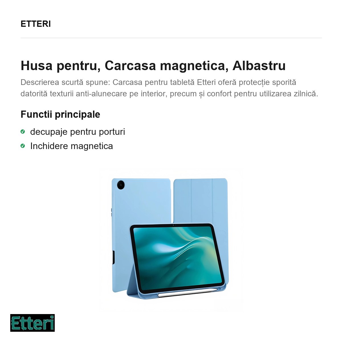 Husa Etteri Tab 11 pentru Samsung Galaxy Tab A9+, Carcasa magnetica, Albastru [1]