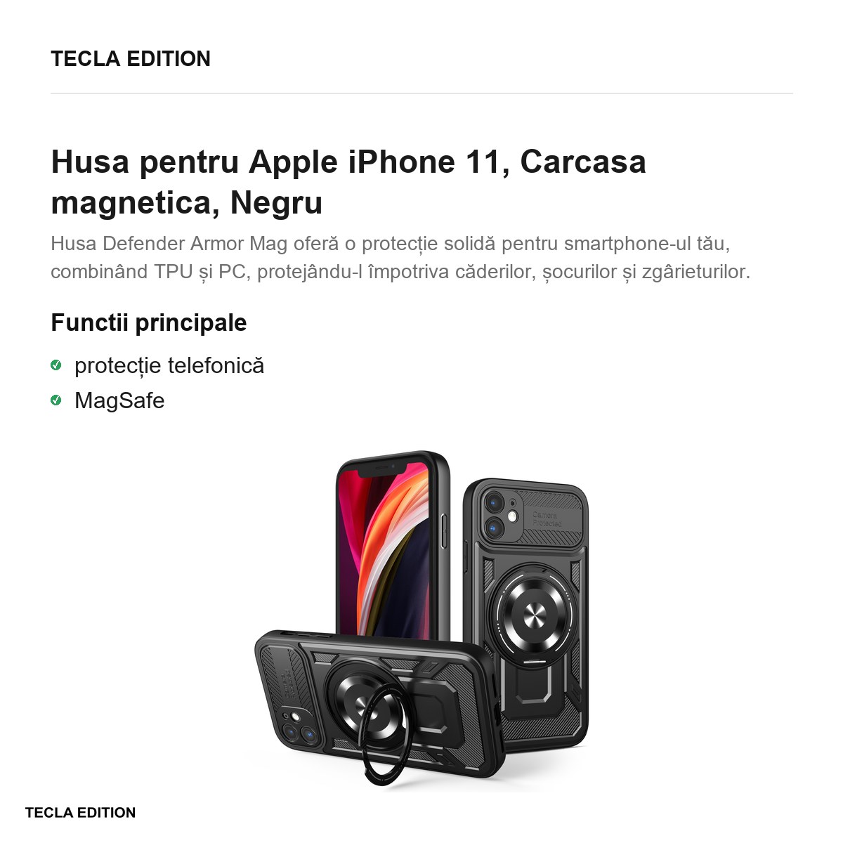 Husa Defender Armor Mag pentru Apple iPhone 11, Carcasa magnetica, Negru [1]