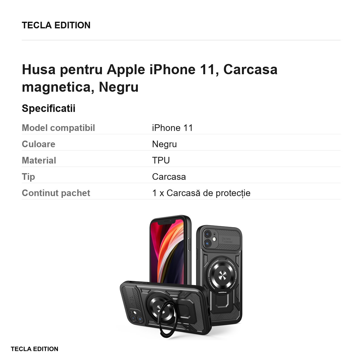 Husa Defender Armor Mag pentru Apple iPhone 11, Carcasa magnetica, Negru [2]