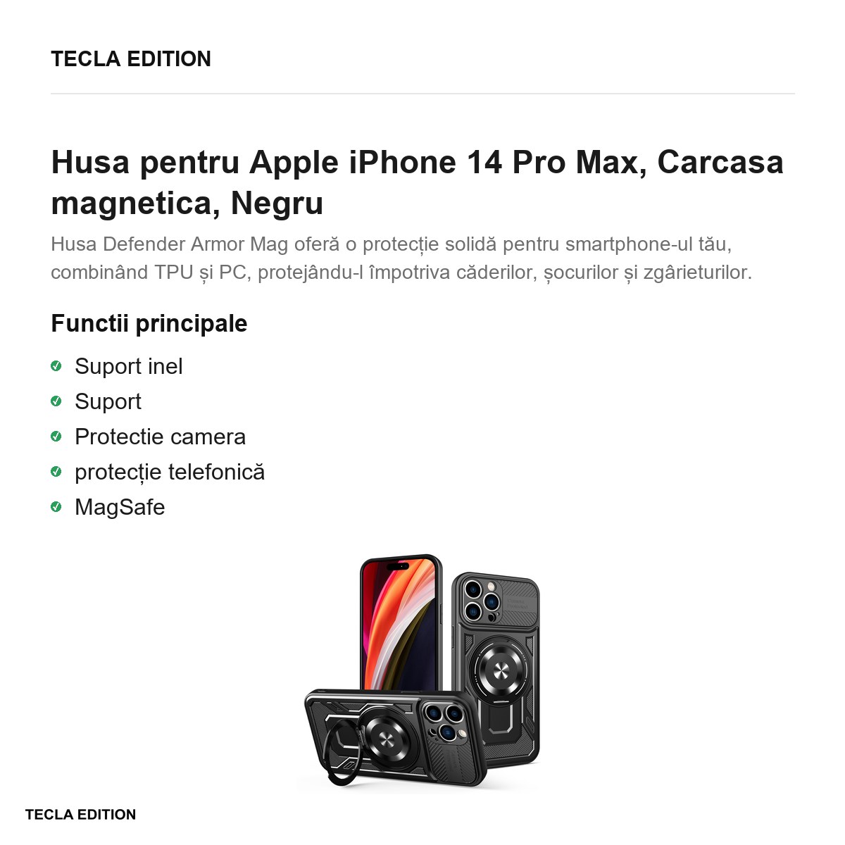 Husa Defender Armor Mag pentru Apple iPhone 14 Pro Max, Carcasa magnetica, Negru [1]
