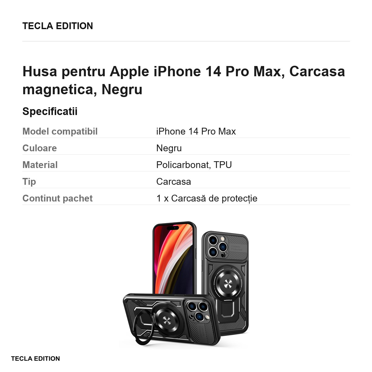 Husa Defender Armor Mag pentru Apple iPhone 14 Pro Max, Carcasa magnetica, Negru [2]