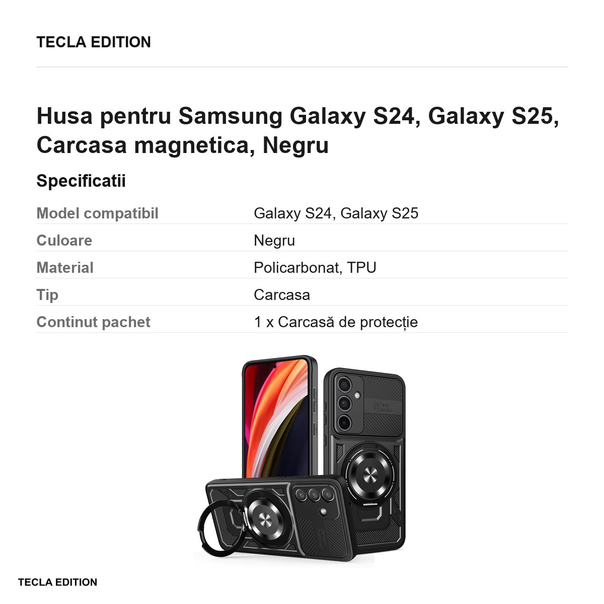 Husa Defender Armor Mag pentru Samsung Galaxy S24, Galaxy S25, Carcasa magnetica, Negru [2]