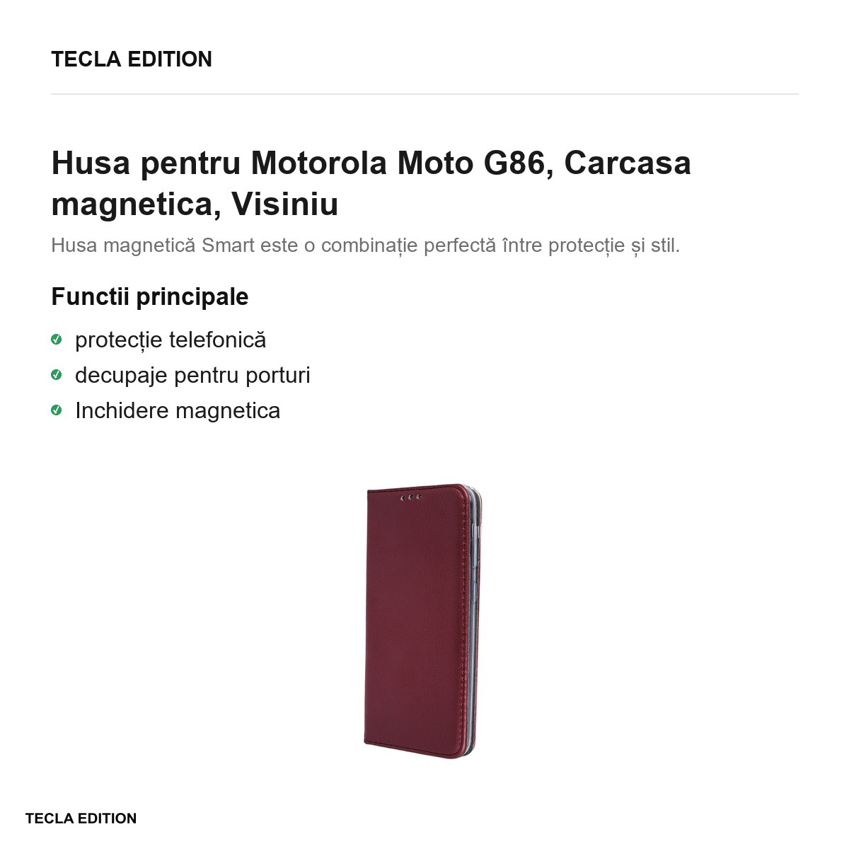 Husa Smart Magnetic pentru Motorola Moto G86, tip carte cu inchidere magnetica, Visiniu [1]