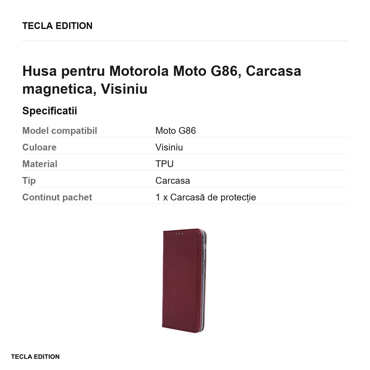 Husa Smart Magnetic pentru Motorola Moto G86, tip carte cu inchidere magnetica, Visiniu [2]