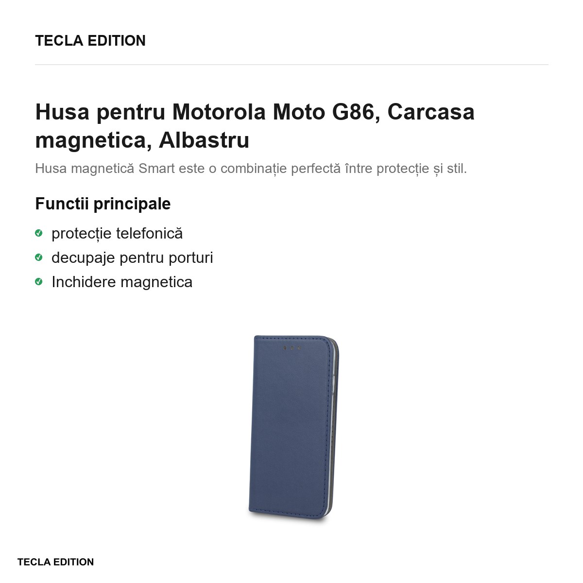 Husa Smart Magnetic pentru Motorola Moto G86, tip carte cu inchidere magnetica, Albastru [1]