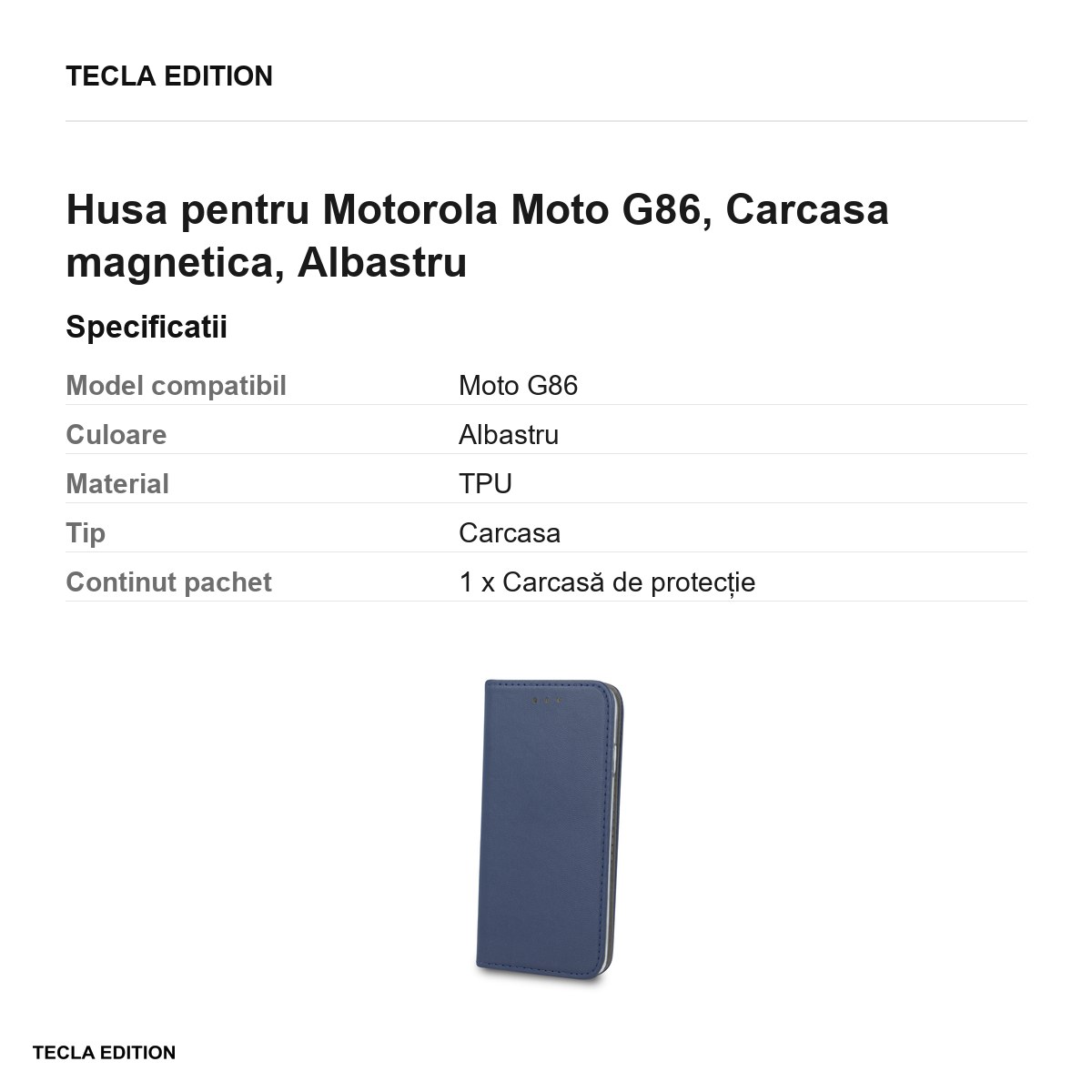 Husa Smart Magnetic pentru Motorola Moto G86, tip carte cu inchidere magnetica, Albastru [2]