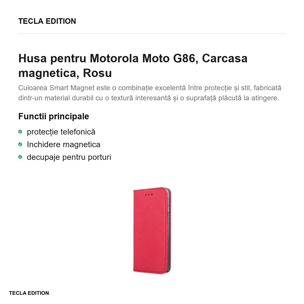Husa Smart Magnet pentru Motorola Moto G86, tip carte cu inchidere magnetica, Rosu [1]