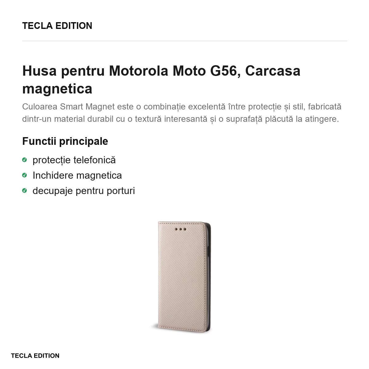 Husa Smart Magnet pentru Motorola Moto G56, tip carte cu inchidere magnetica, Auriu [1]