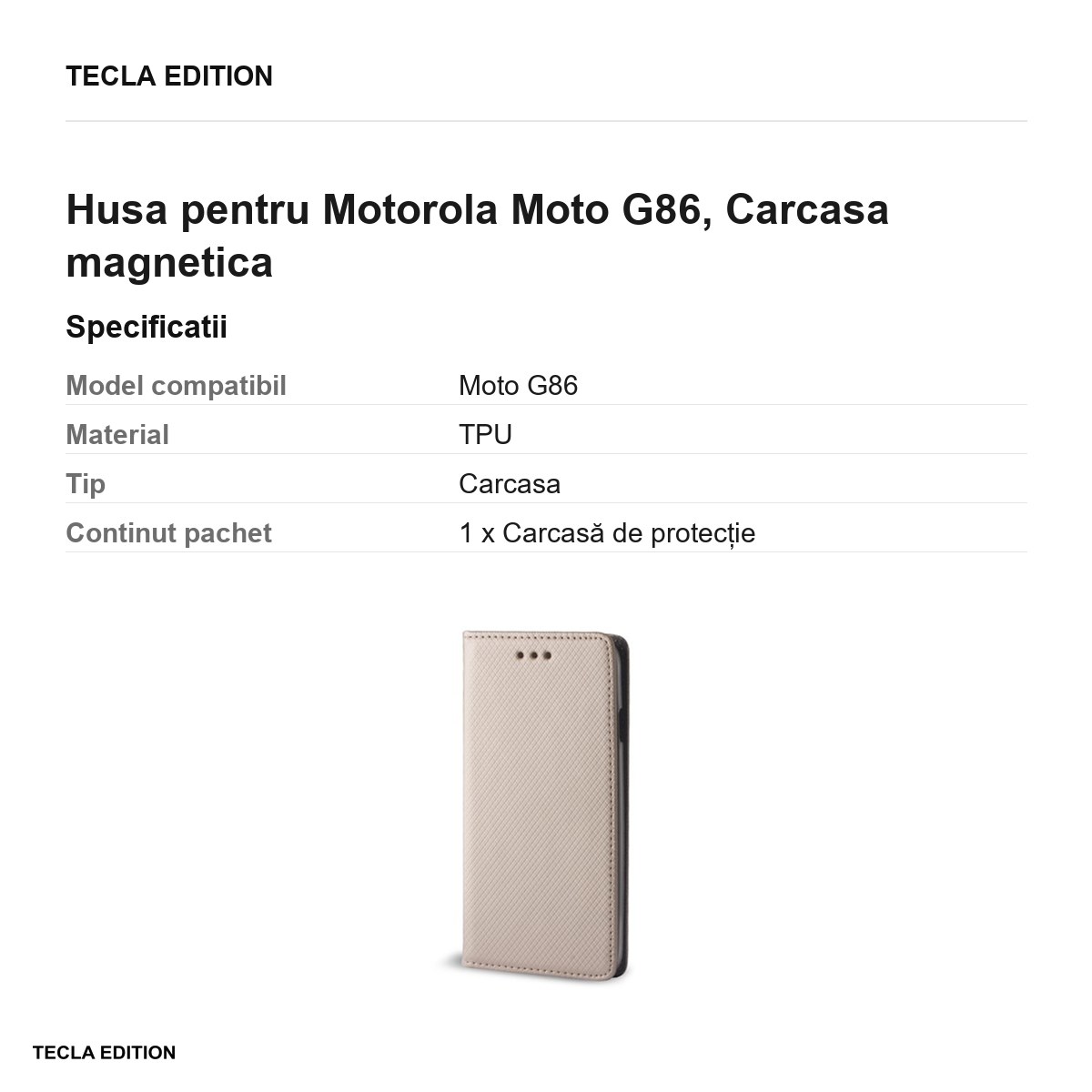 Husa Smart Magnet pentru Motorola Moto G86, tip carte cu inchidere magnetica, Auriu [2]