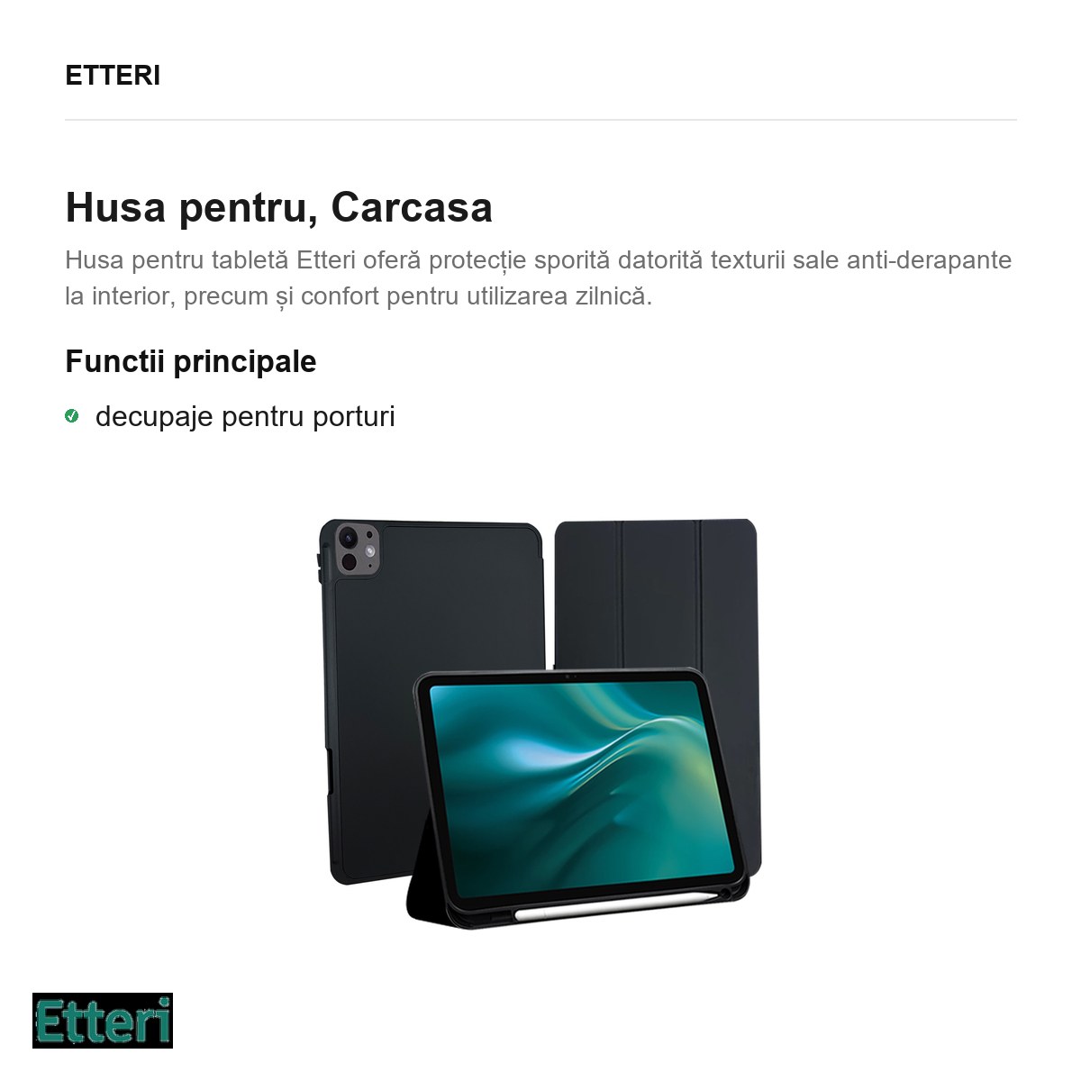 Husa Etteri pentru Apple iPad Pro 11 (2024), Carcasa, Negru [1]